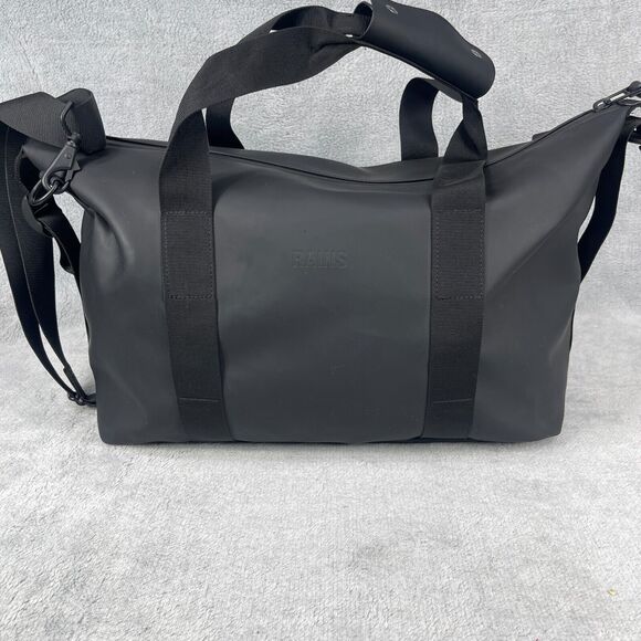 Rains Black Duffel Bag Minimalist Design Water-Resistant - Picture 1 of 13